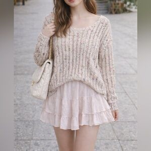 American Eagle Confetti Open Knit Tie Back Girly cozy Sweater